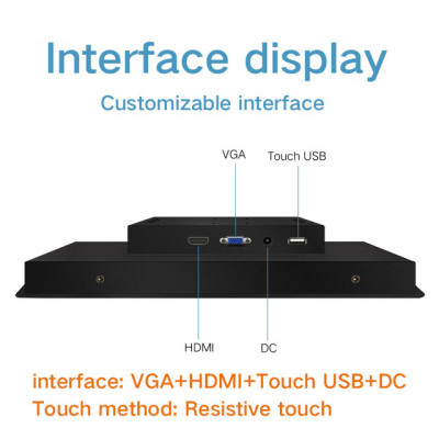 15 Inch PC Display Desktop LCD Screen Monitor of Tablet VGA HDMI DVI USB 1024*768 Resistance Touch Screen Buckles Mounting